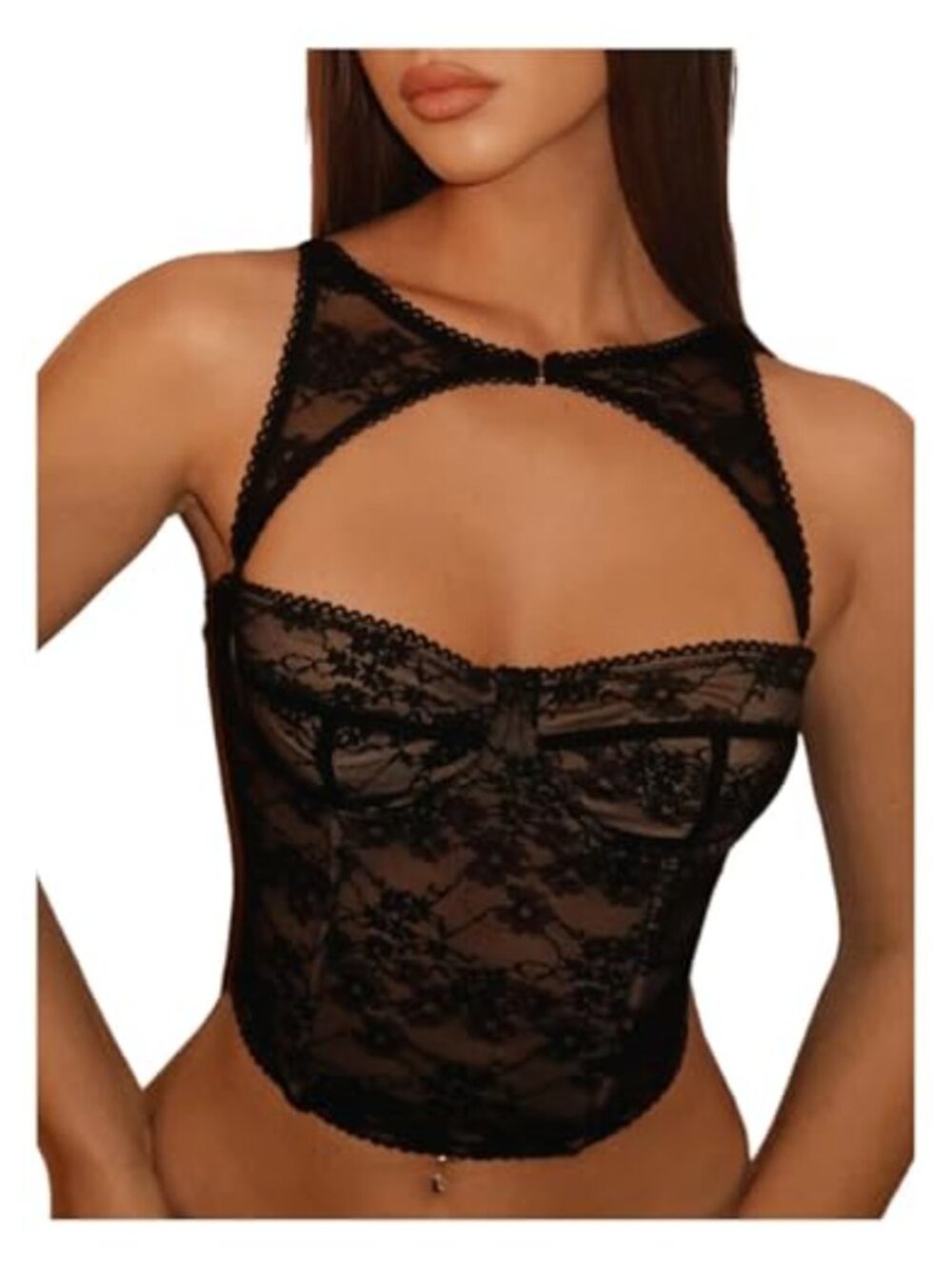 Y2K Lace Cut Out Halter Crop Top Going Out Concert Outfit Women's Tank